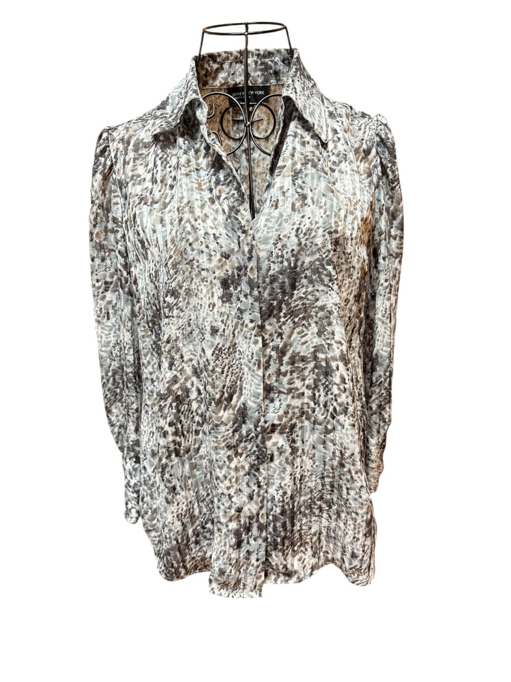 Jones New York Brown and Gray Animal-Print Button-Front Blouse size 6